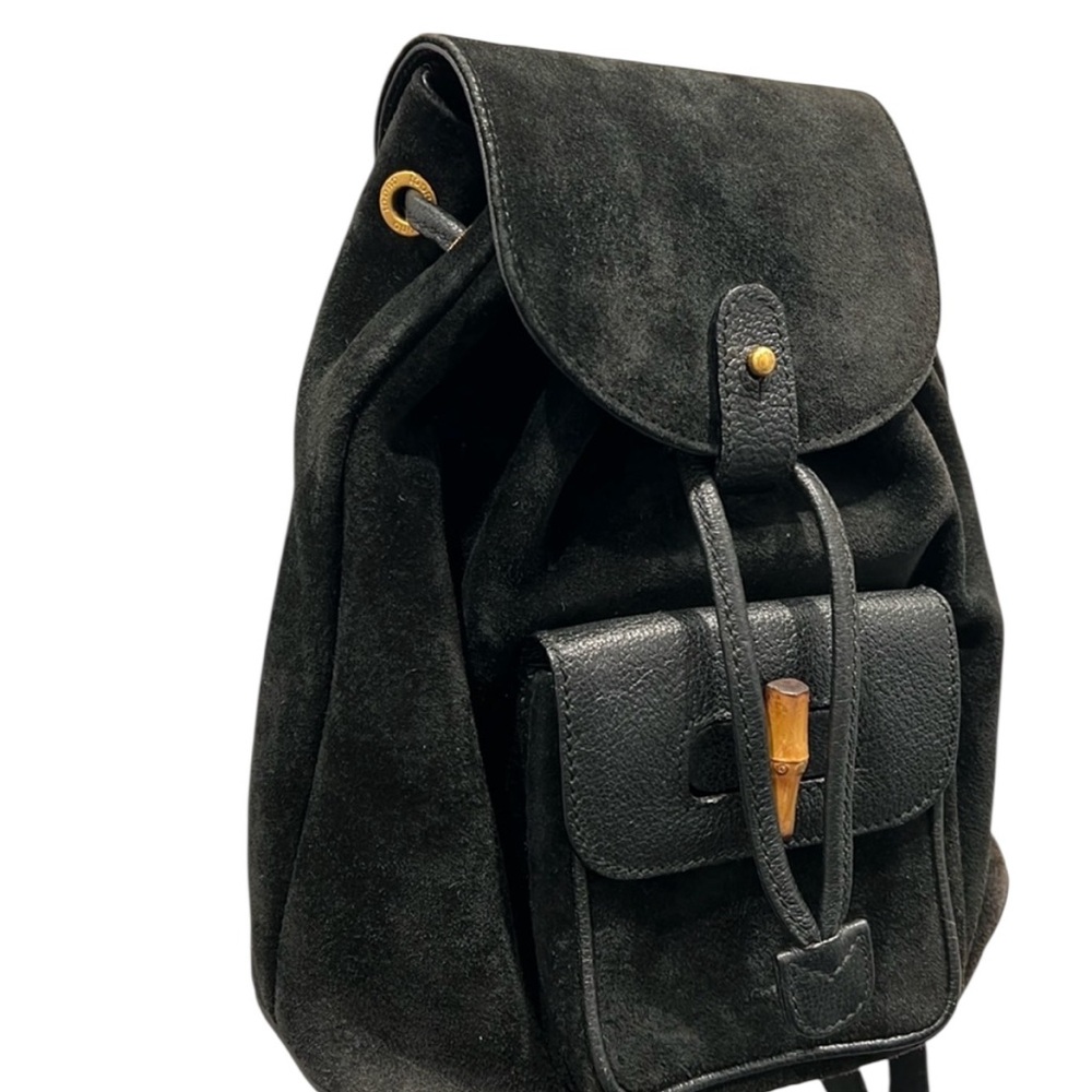 Gucci Mini Bamboo Backpack in Black Suede with COA EUC - Picture 6 of 17
